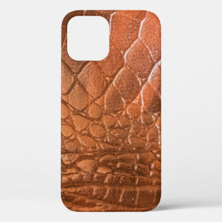Brown leather with a pattern in the form of a scal iPhone 12 case