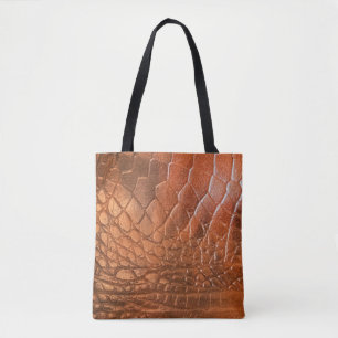 Brown leather with a pattern in the form of a scal tote bag