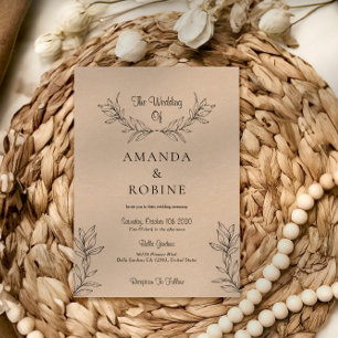 Brown Leaves Elegant Modern Wedding Invitation
