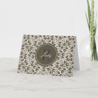 Brown Leaves Monogram Note Cards