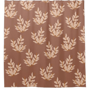 Brown Leaves Vintage Line Leaf Pattern  Shower Curtain