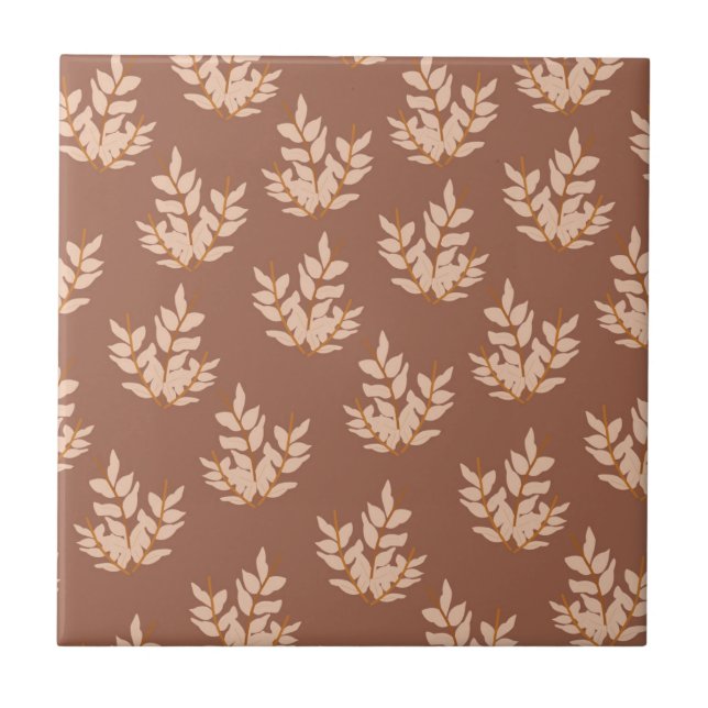 Brown Leaves Vintage Line Leaf Pattern  Tile (Front)