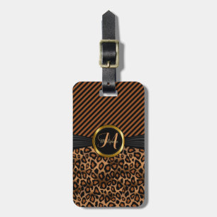 Brown Leopard Animal Pattern - Monogram Luggage Tag