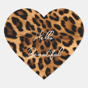Brown Leopard Animal Print Heart Sticker