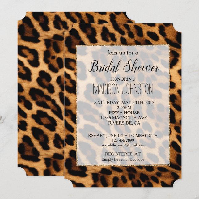 Brown Leopard Animal Print Invitation (Front/Back)