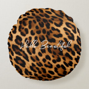 Brown Leopard Animal Print Round Cushion