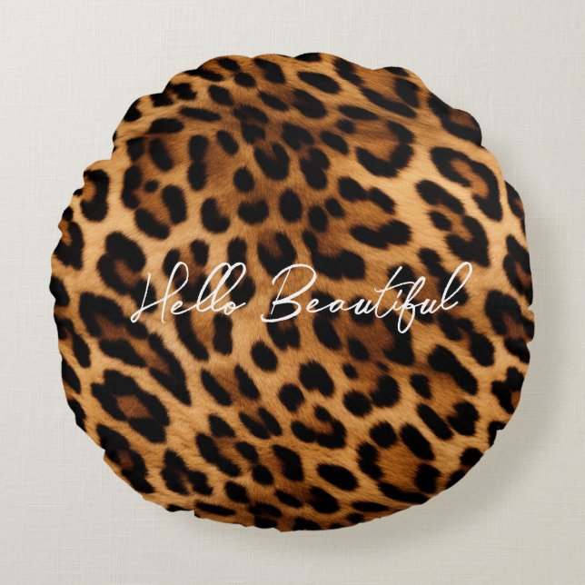 Brown Leopard Animal Print Round Cushion (Front)