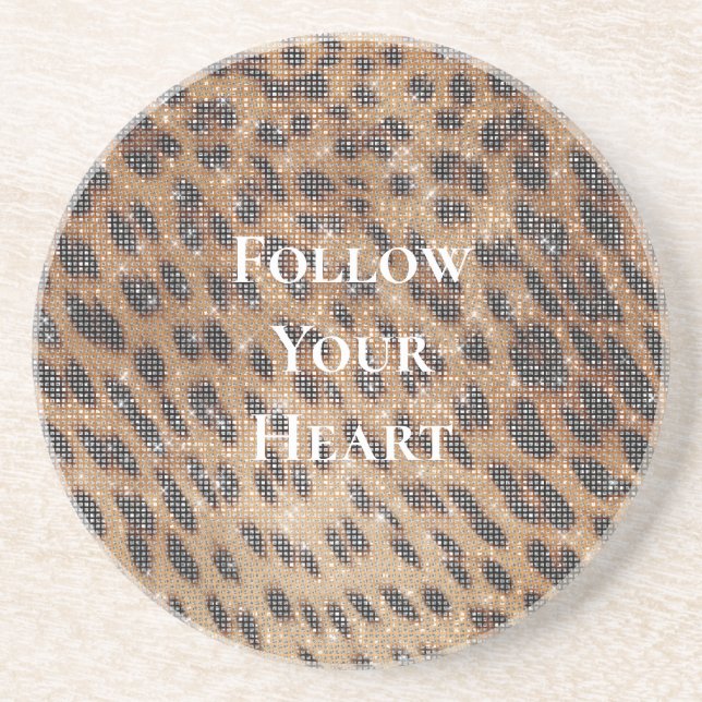 Brown Leopard Animal Print Sparkle Coaster (Front)