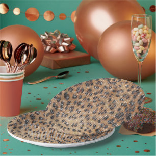 Brown Leopard Animal Print Sparkle Paper Plate