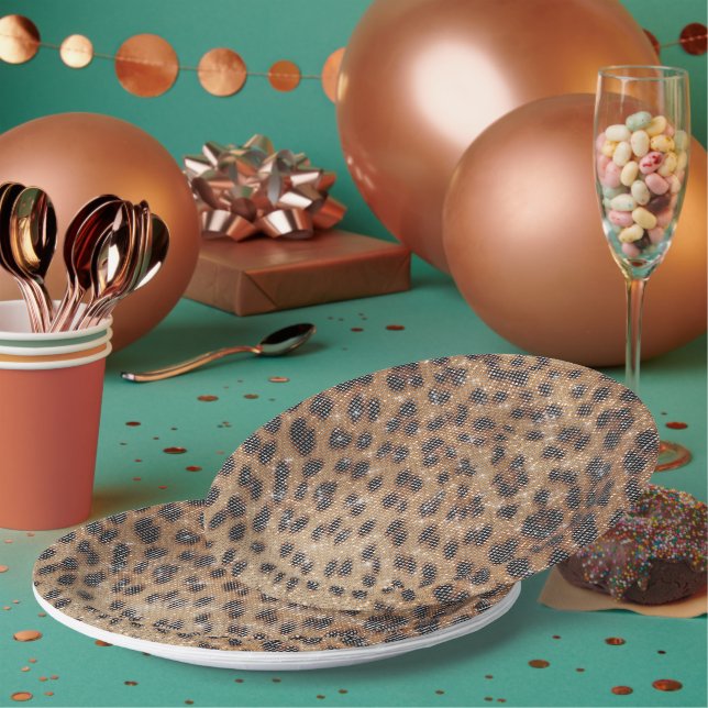 Brown Leopard Animal Print Sparkle Paper Plate (Multi)