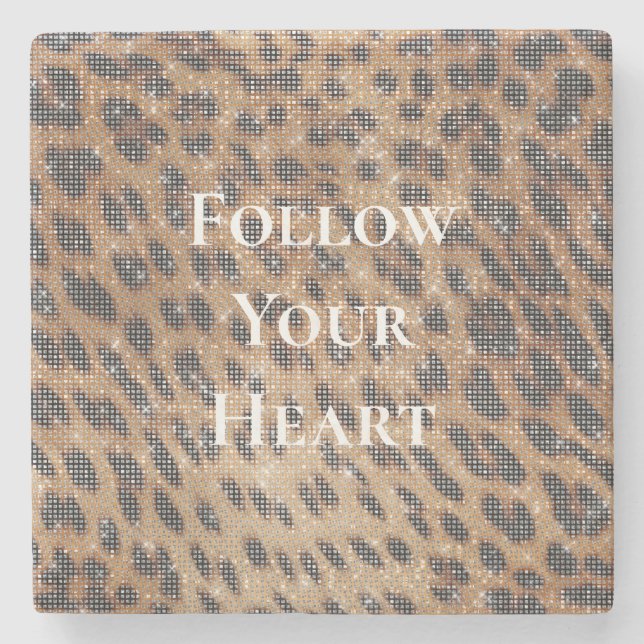 Brown Leopard Animal Print Sparkle Stone Coaster (Front)