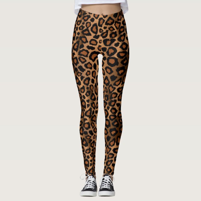 Brown Leopard Animal Skin Print Leggings (Front)