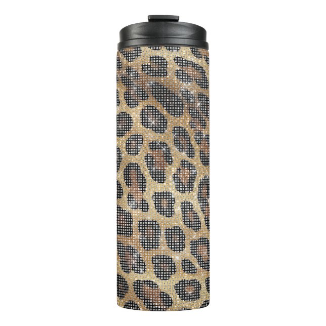 Brown Leopard Animal Sparkle Thermal Tumbler (Front)