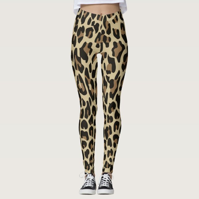 Brown leopard cheetah animal Leggings (Front)