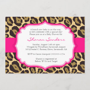 Brown Leopard & Hot Pink Baby Shower Invitations