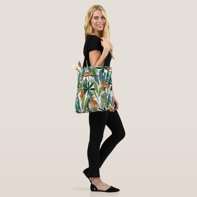 Brown leopard in tropical lush jungle leaves  tote bag (On Model)