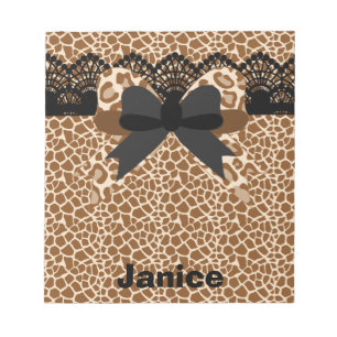 Brown Leopard Lace & Bow Small Notepad