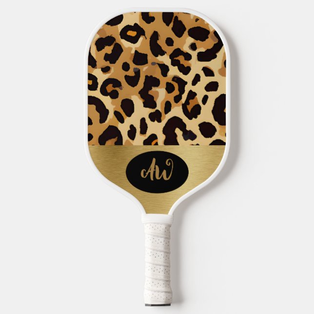Brown Leopard Print Electronics Bag Pickleball Paddle (Front)