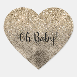 Brown Leopard Print Gold Glitter Glitz Heart Sticker