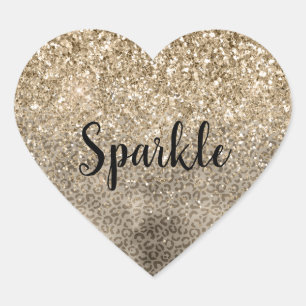 Brown Leopard Print Gold Glitter sparkle Heart Sticker