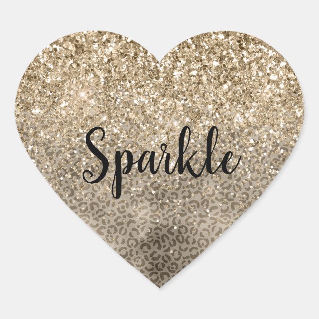 Brown Leopard Print Gold Glitter sparkle Heart Sticker (Front)