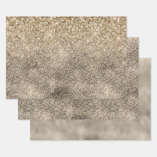 Brown Leopard Print Gold Glitter sparkle Wrapping Paper Sheet
