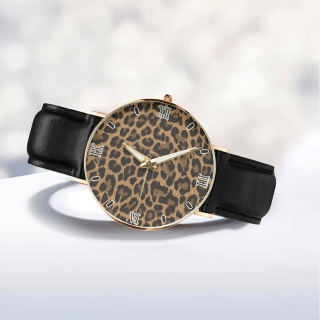 Brown Leopard Print Minimalist Analog Roman Numera Watch (Creator Uploaded)