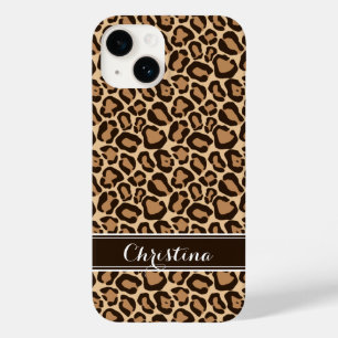 Brown Leopard Print Monogram Case-Mate iPhone 14 Case