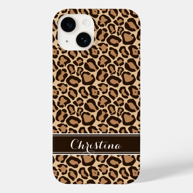 Brown Leopard Print Monogram Case-Mate iPhone Case (Back)