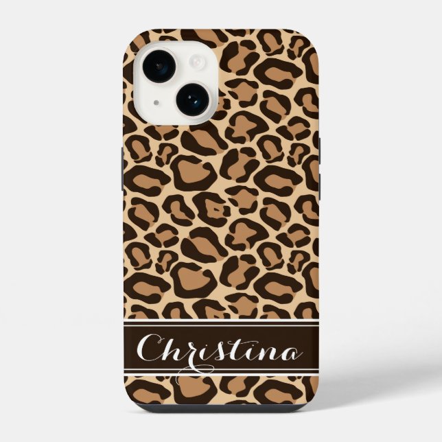 Brown Leopard Print Monogram iPhone Case (Back)