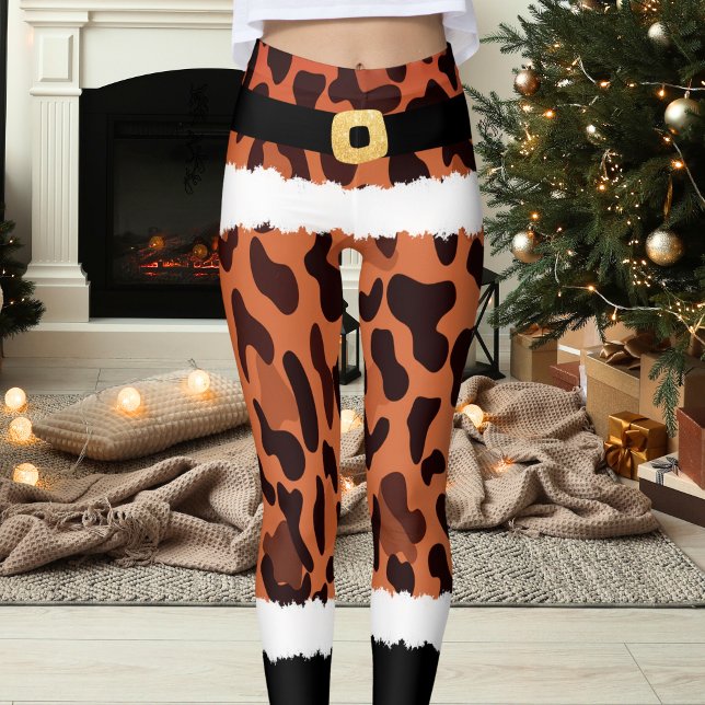 Brown Leopard Print Santa Claus Costume Christmas Leggings (Creator Uploaded)