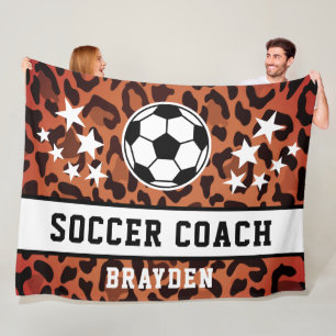 Brown Leopard Print Soccer Coach Name Fleece Blanket