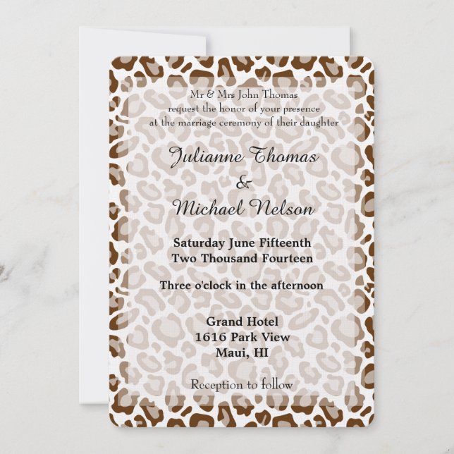 Brown Leopard Print Wedding Invitation (Front)