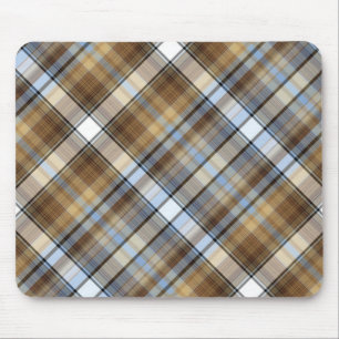 Brown, light blue and white tartan design mouse mat
