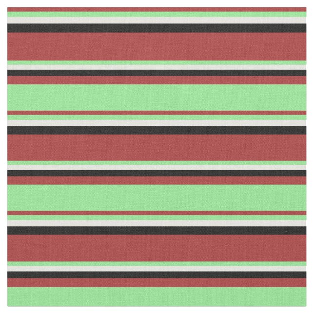 Brown, Light Green, White & Black Stripes Fabric (Close Up)