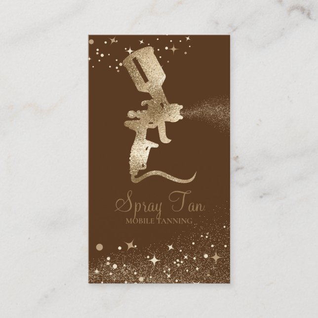 Brown Light Tanning Spray Sparkle Gold Business Card (Front)