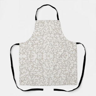 Brown Line Art Botanical Berry Vine Pattern on Cre Apron