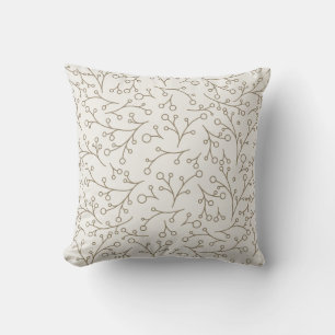 Brown Line Art Botanical Berry Vine Pattern on Cre Cushion