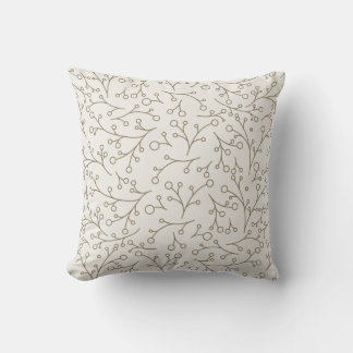 Brown Line Art Botanical Berry Vine Pattern on Cre Cushion