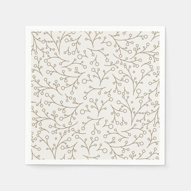 Brown Line Art Botanical Berry Vine Pattern on Cre Napkin (Front)