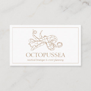Brown Line Minimalist Nautical Sea Octopus Business Card