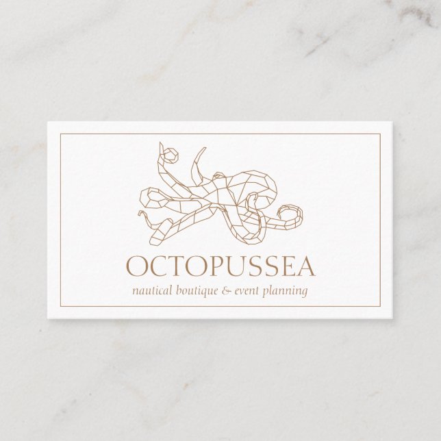 Brown Line Minimalist Nautical Sea Octopus Business Card (Front)
