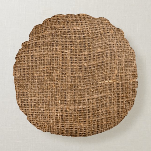 Brown Linen Canvas Texture Round Cushion (Front)