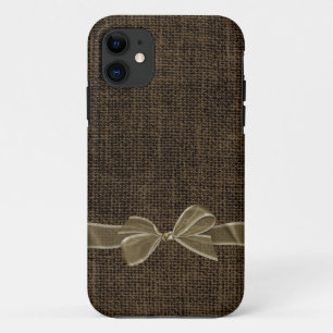 Brown linen with bow iPhone 11 case