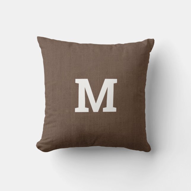 Brown Linen with Monogram Cushion (Front)