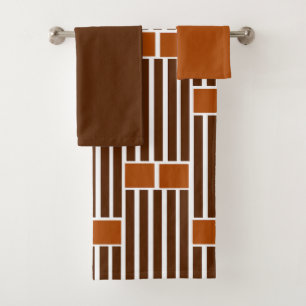 Brown Lines and Boxes  Bath Towel Set