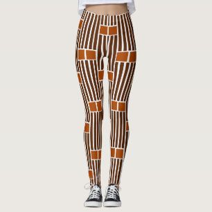 Brown Lines and Boxes  Leggings