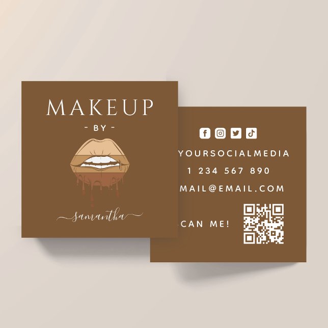 Brown Lips Makeup Artist QR  Square Business Card (Creator Uploaded)