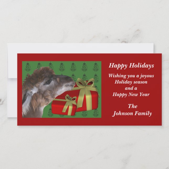 Brown Llama Farm Animal Christmas Holiday Card (Front)