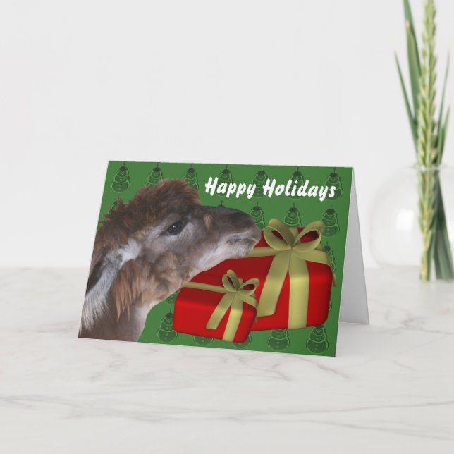 Brown Llama Farm Animal Christmas Holiday Card (Front)